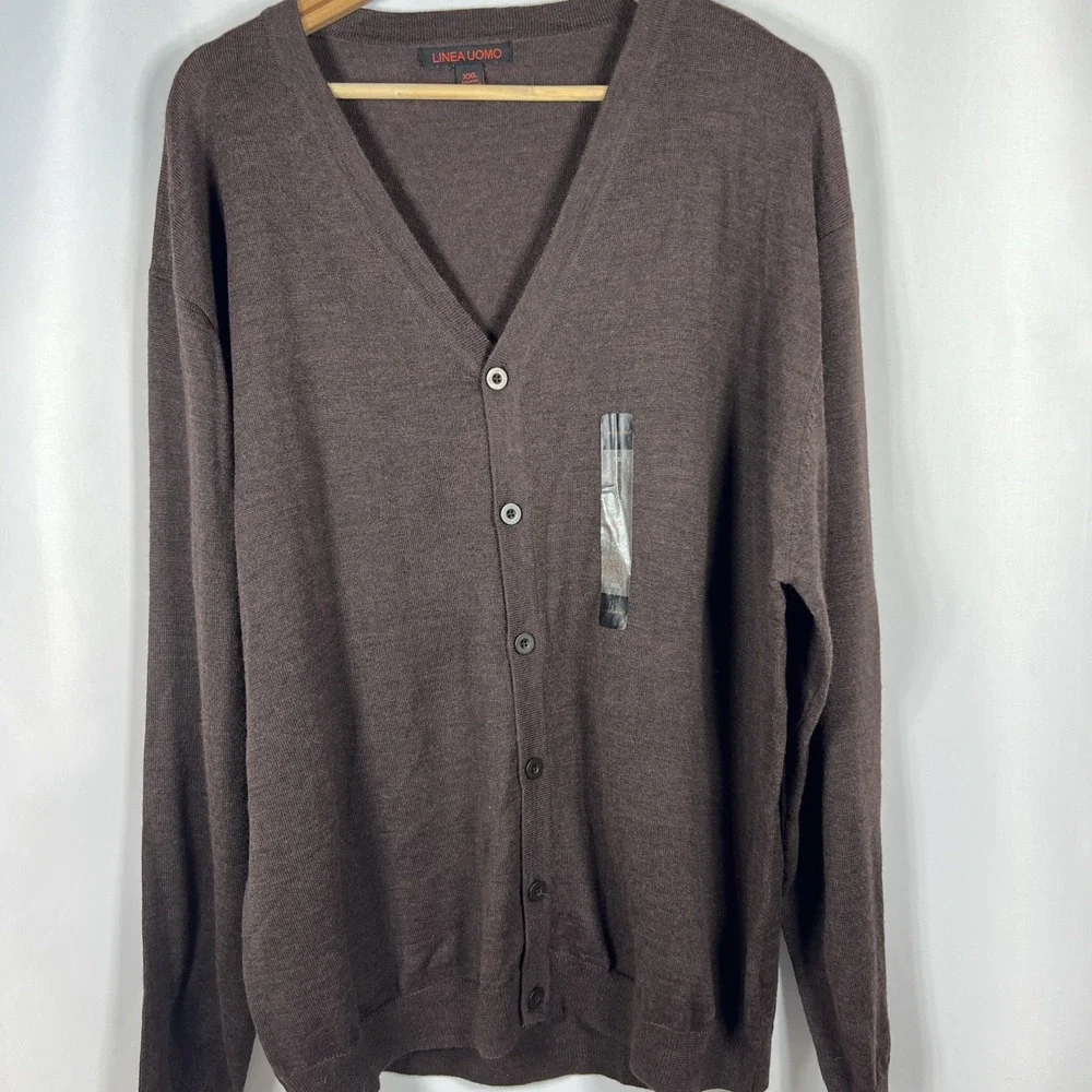 NWOT Linea‎ Uomo Brown Lightweight Wool Blend Preppy Cardigan Size 2XL